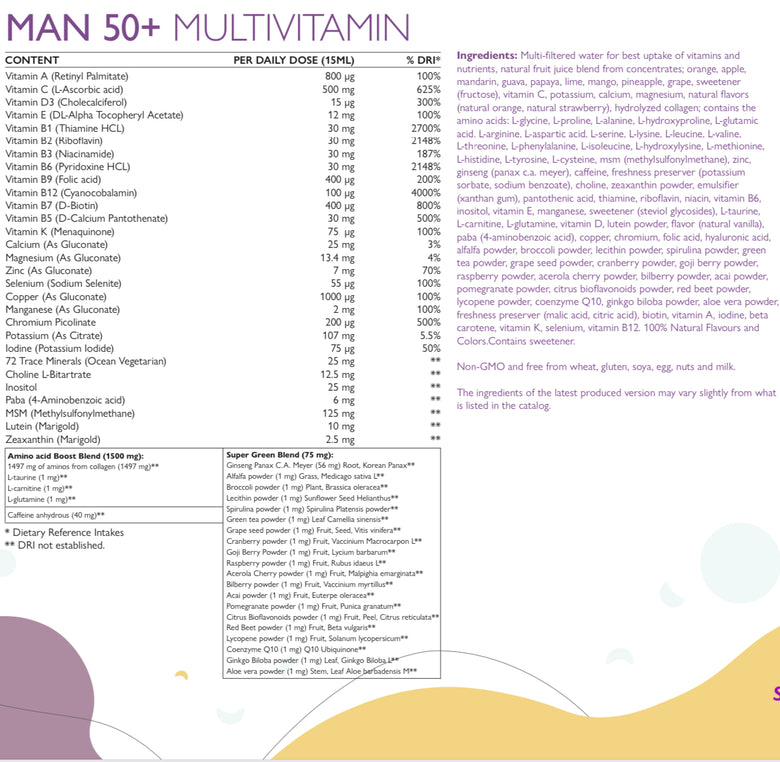 Man 50+ мултивитамини за мъже с колаген 1497 мг - 149 активни съставки /500 мл/ Swedish Nutra