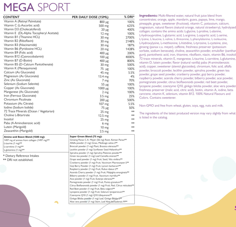 Мега Спорт - витамини + минерали + колаген 1497 мг /500 мл/ Swedish Nutra