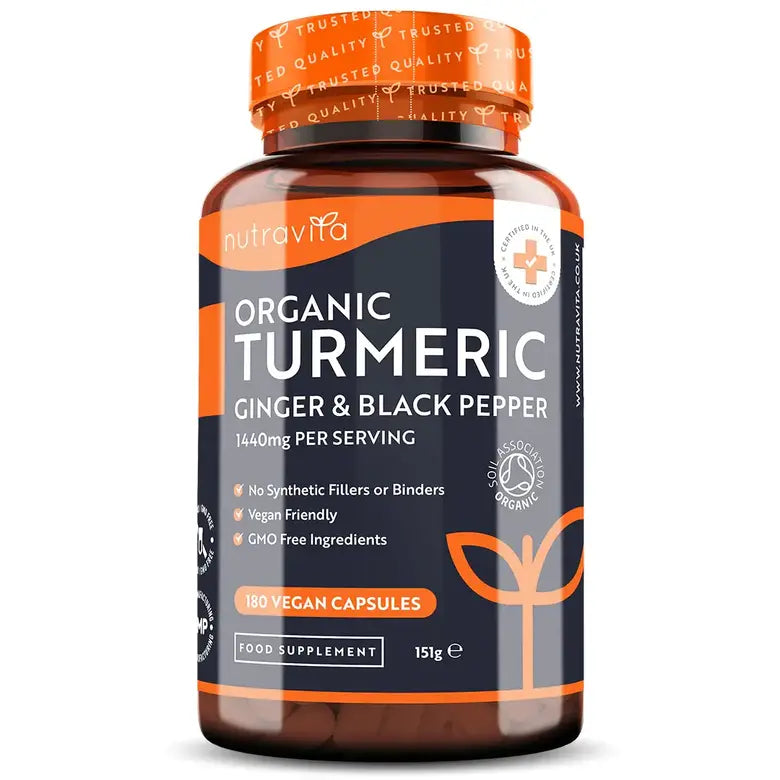 Organic Turmeric 1340mg with Black Pepper & Ginger /180 капсули, 90 дози/ Куркума, черен пипер и джинджифил Nutravita