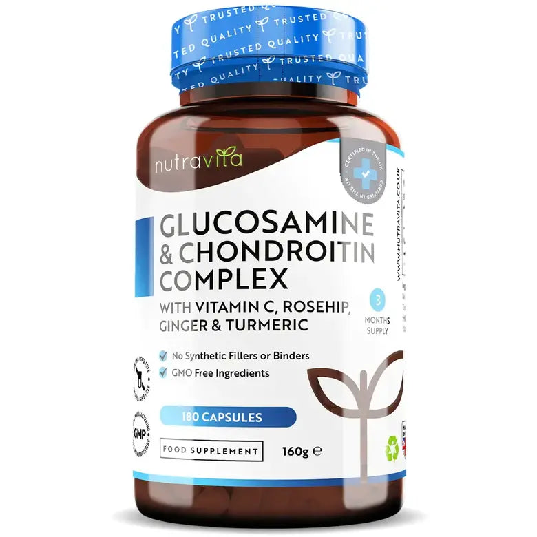 Glucosamine Chondroitin /180 капсули, 90 дни/ with Turmeric, Ginger & Vitamin C Глюкозамин, хондроитин, куркума, джинджифил, витамин CNutravita