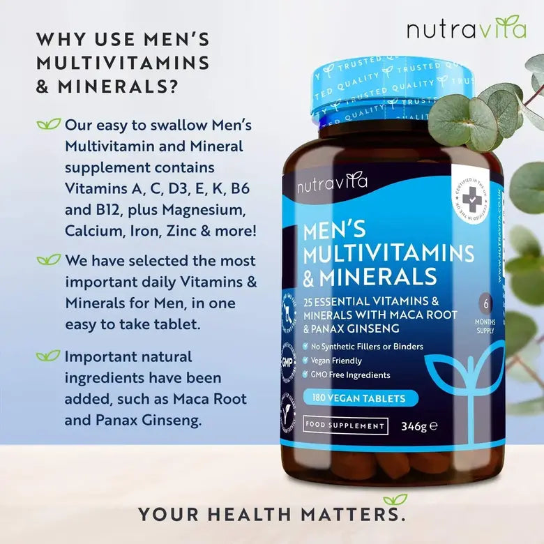 Men's Multivitamins and Minerals 180 Vegan Tablets Мултивитамини и минерали за мъже Nutravita