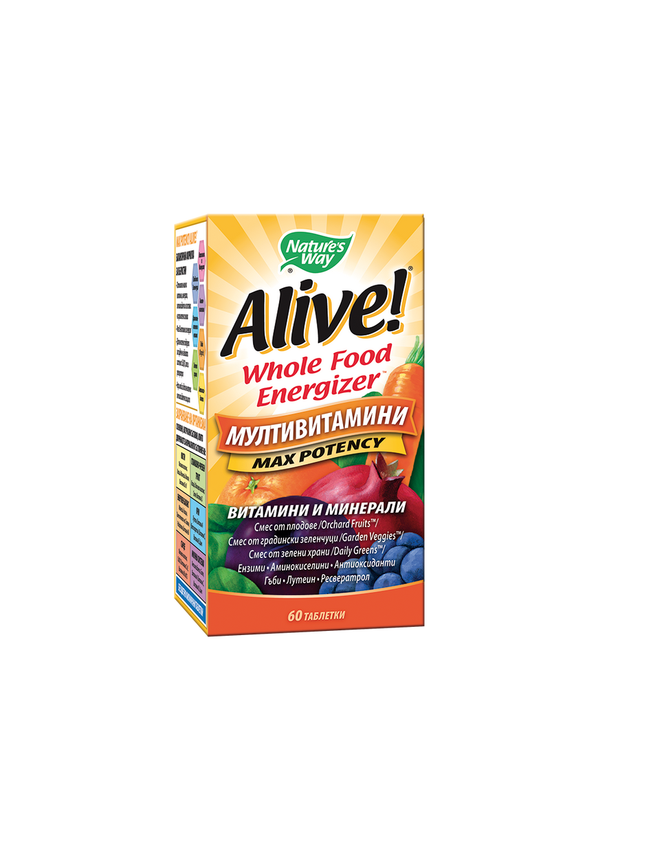 Мултивитамини максимум сила Алайв Alive! Max Potency Whole Food Energizer 60 таблетки