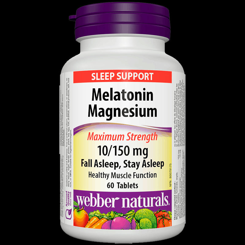 Melatonin + Magnesium/ Мелатонин 10 mg + Магнезий 150 mg х 60 таблетки Webber Naturals