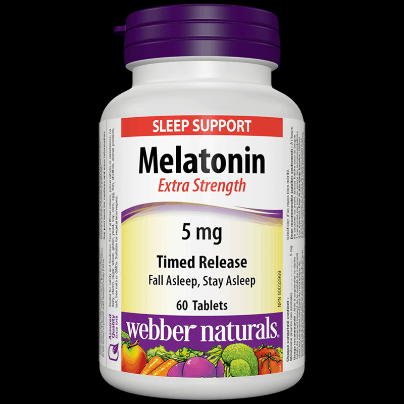 Melatonin Extra Strength/ Мелатонин 5 mg х 60 таблетки с удължено освобождаване Webber Naturals