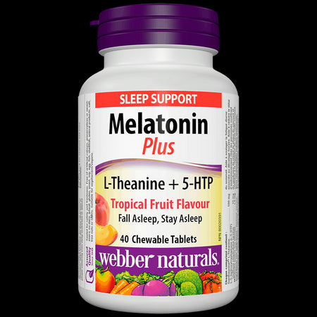 Melatonin Plus L-Theanine Мелатонин + Л-Теанин и 5-HTP х 40 дъвчащи таблетки с вкус на тропически плодове Webber Naturals