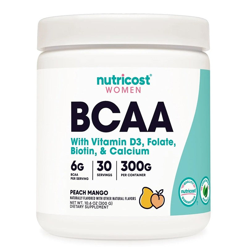 Верижно-разклонени аминокиселини BCAA + витамин D3, Фолиева киселина , биотин, калций (за жени), 300 g прах с вкус на манго