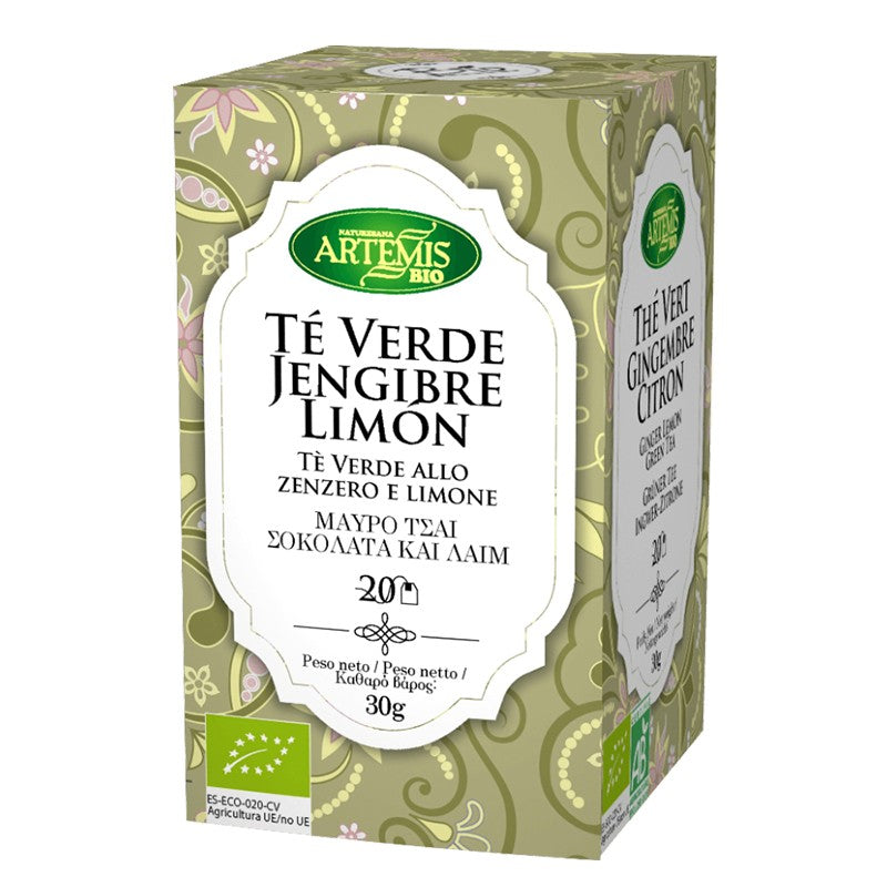 Зелен чай с джинджифил и лимон, БИО, 20 филтърни пакетчета