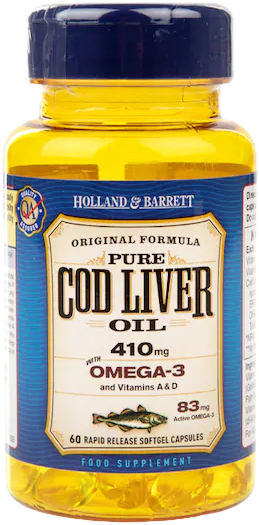 Pure Cod Liver Oil 410 mg / with Vitamin A &amp; D