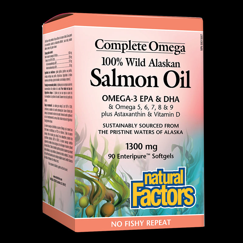 Salmon Oil 100% Wild Alaskan/ Дива сьомга (масло) от Аляска 1300 mg х 90 софтгел капсули Natural Factors - BadiZdrav.BG