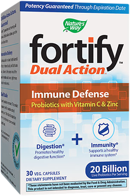 Fortify Dual Action Immune Defense 20 Billion Active Probiotics + Vitamin C and Zinc - BadiZdrav.BG