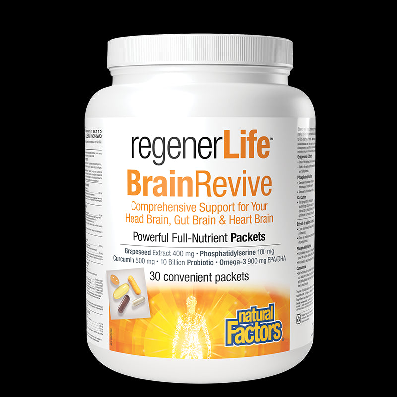 30 дневна програма в подкрепа на когнитивното и мозъчно здраве - Rеgener Life™ BrainRevive, 30 индивидуално опаковани пакетчета Natural Factors - BadiZdrav.BG