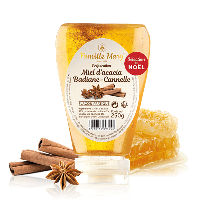 Акациев мед със звездовиден анасон и канела - Miel d'acacia Badiane – Cannelle, 250 g - BadiZdrav.BG