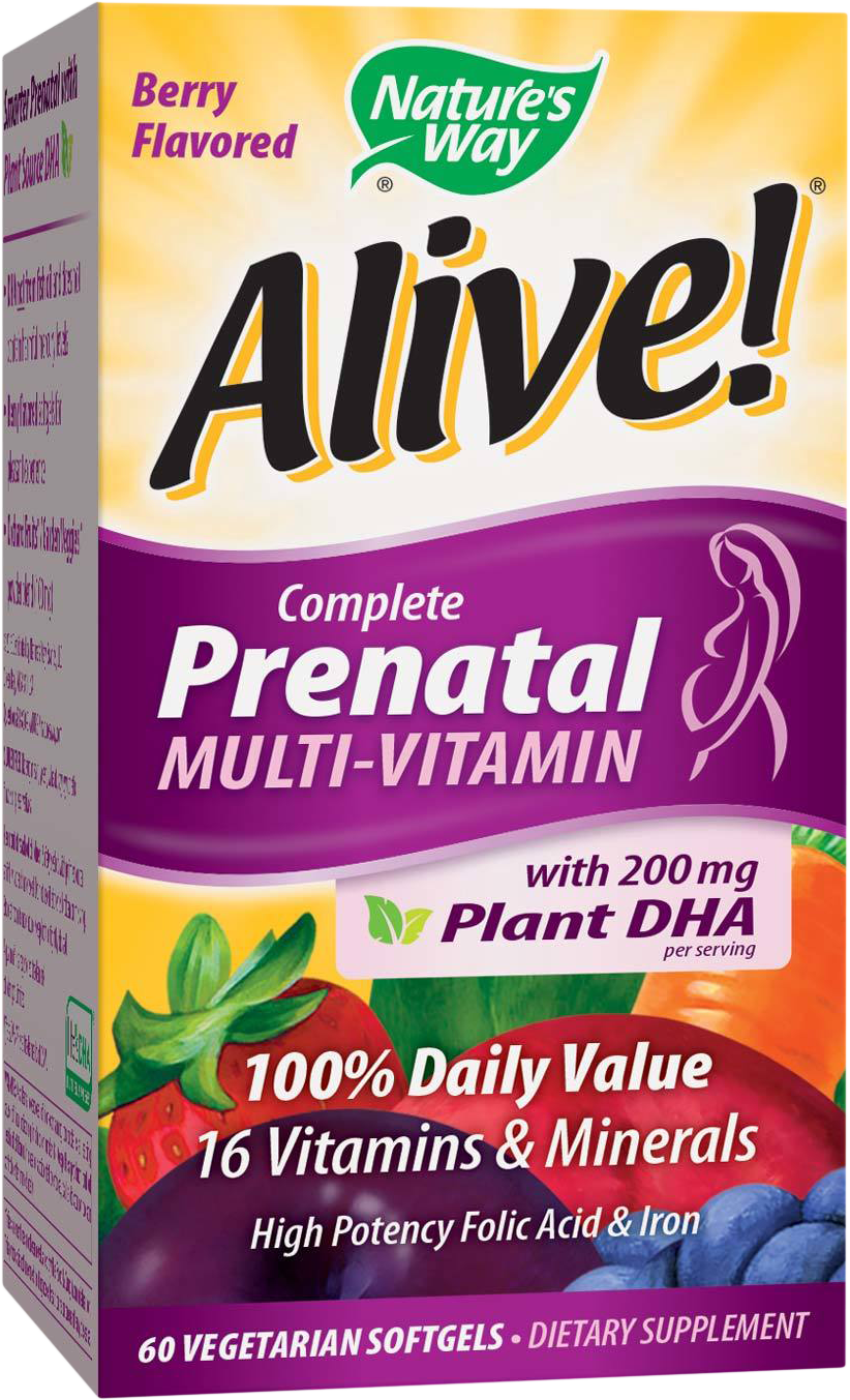 Мултивитамини за бременни премиум Алайв с растителна DHA Alive! Complete Premium Prenatal Multivitamin 60 софтгел капсули