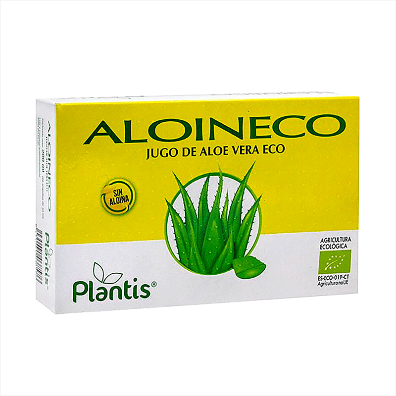 Сок от алое вера органик (без алоин) - Aloin Eco Zumo de Aloe Vera Eco /Sin Aloina/ Plantis®, 20 ампули - BadiZdrav.BG