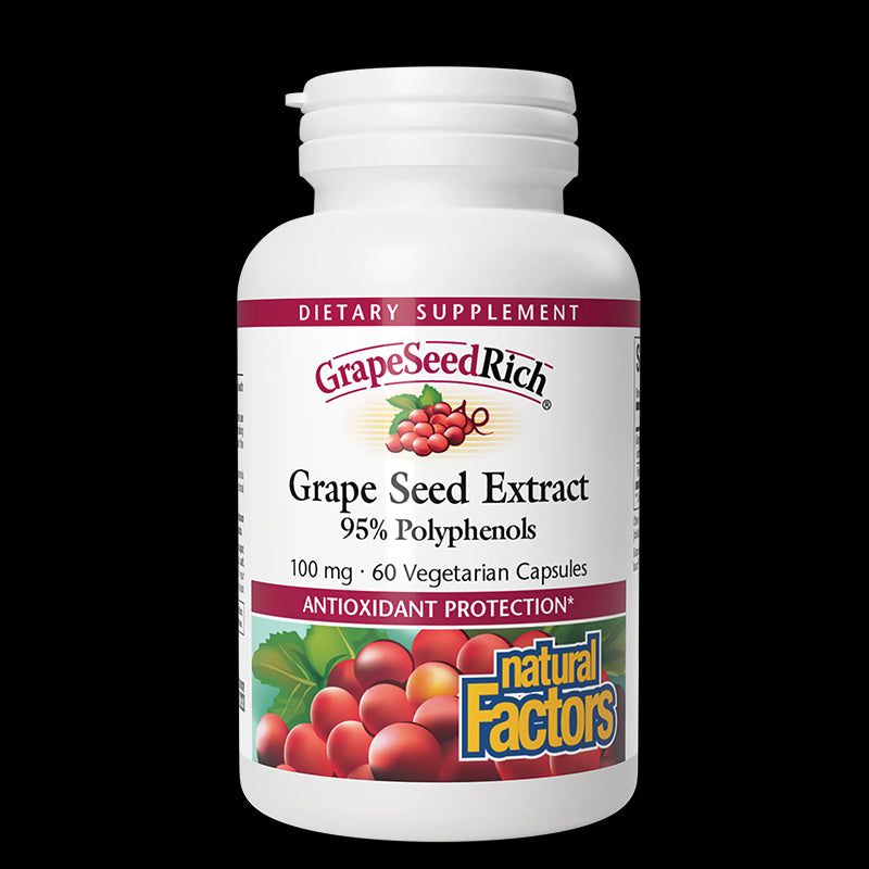 Антиоксидант - Гроздово семе GrapeSeedRich, 100 mg х 60 V капсули Natural Factors - BadiZdrav.BG