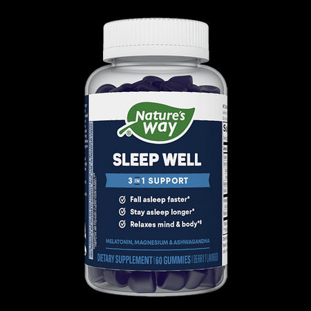 Безсъние и проблеми със съня - Формула с екстракт от ашваганда и магнезий Sleep Well, 60 желирани таблетки Nature’s Way - BadiZdrav.BG