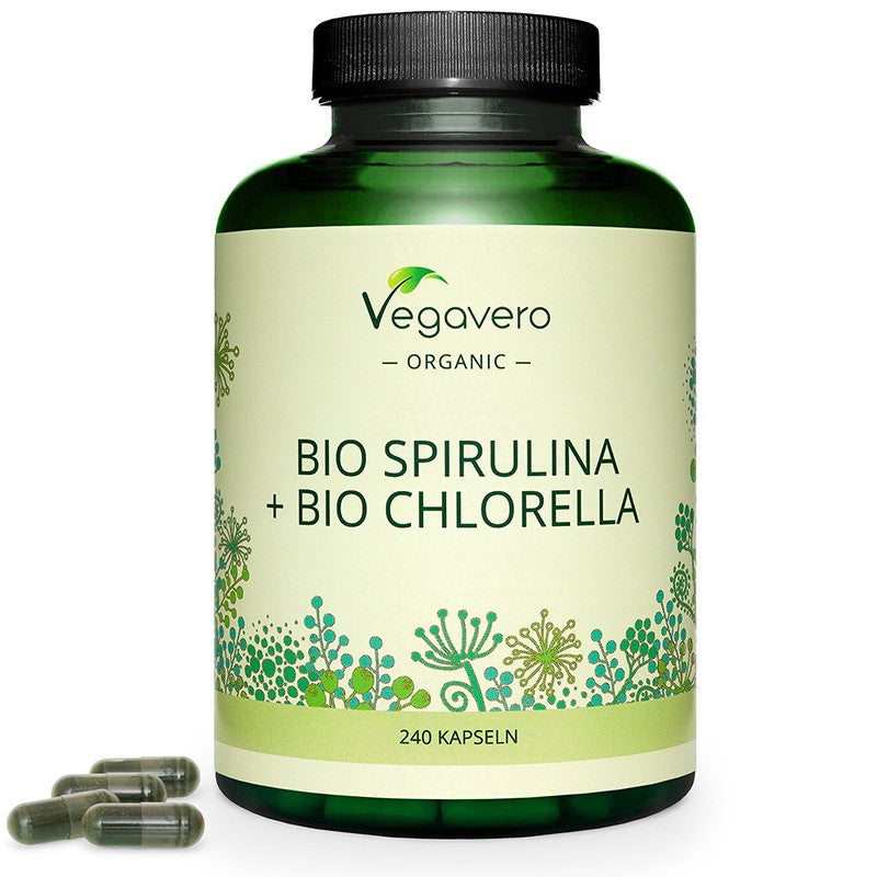 Био Спирулина + Хлорела - Bio Spirulina + Bio Chlorella, 240 капсули Vegavero - BadiZdrav.BG