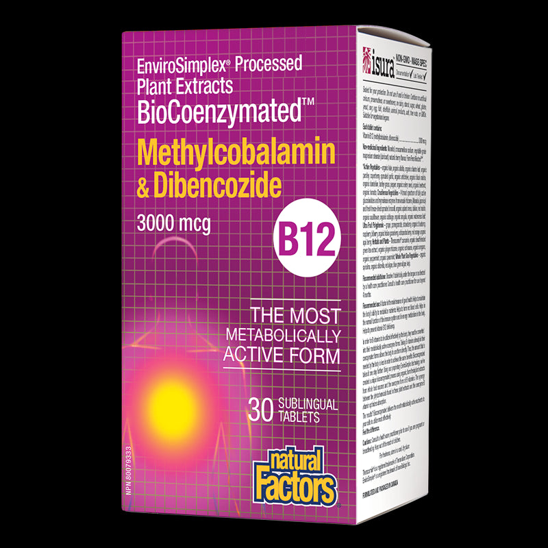 Methylcobalamin & Dibencozide BioCoenzymated ™/ Витамин В12 (метилкобаламин и дибенкозид) 3000 mcg x 30 сублингвални таблетки Natural Factors - BadiZdrav.BG
