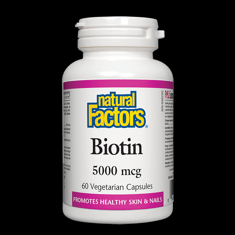 Biotin/ Биотин 5000 µg/ Коса, кожа, нокти, 60 капсули Natural Factors - BadiZdrav.BG