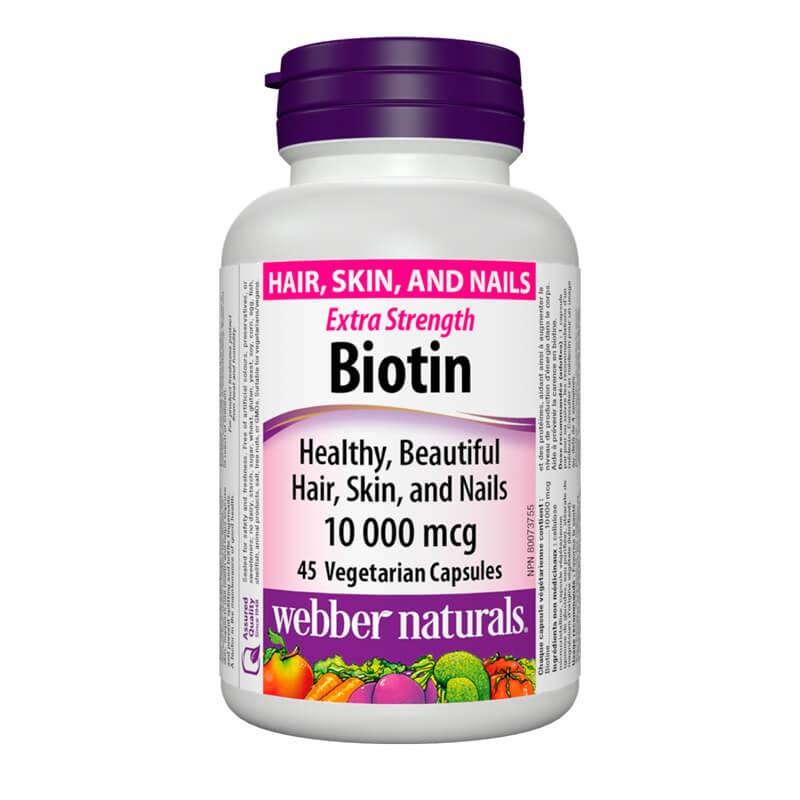 Biotin Extra Strength / Биотин екстра сила, 10000 mcg, 45 капсули Webber Naturals - BadiZdrav.BG