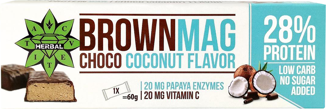 BrownMag Vit C and Papaya Enriched Protein Bar - Coconut - BadiZdrav.BG