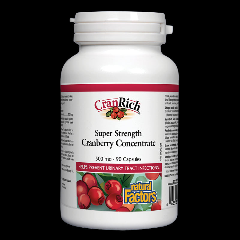 CranRich® Cranberry Concentrate - Червена боровинка – мощен концентрат срещу уроинфекции, 500 mg, 90 капсули Natural Factors - BadiZdrav.BG