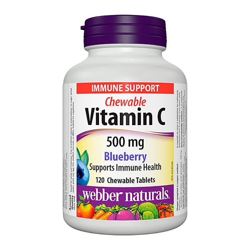 Chewable Vitamin C 500 mg - Витамин С 500 mg - 120 дъвчащи таблетки с вкус нa боровинки Webber Naturals - BadiZdrav.BG
