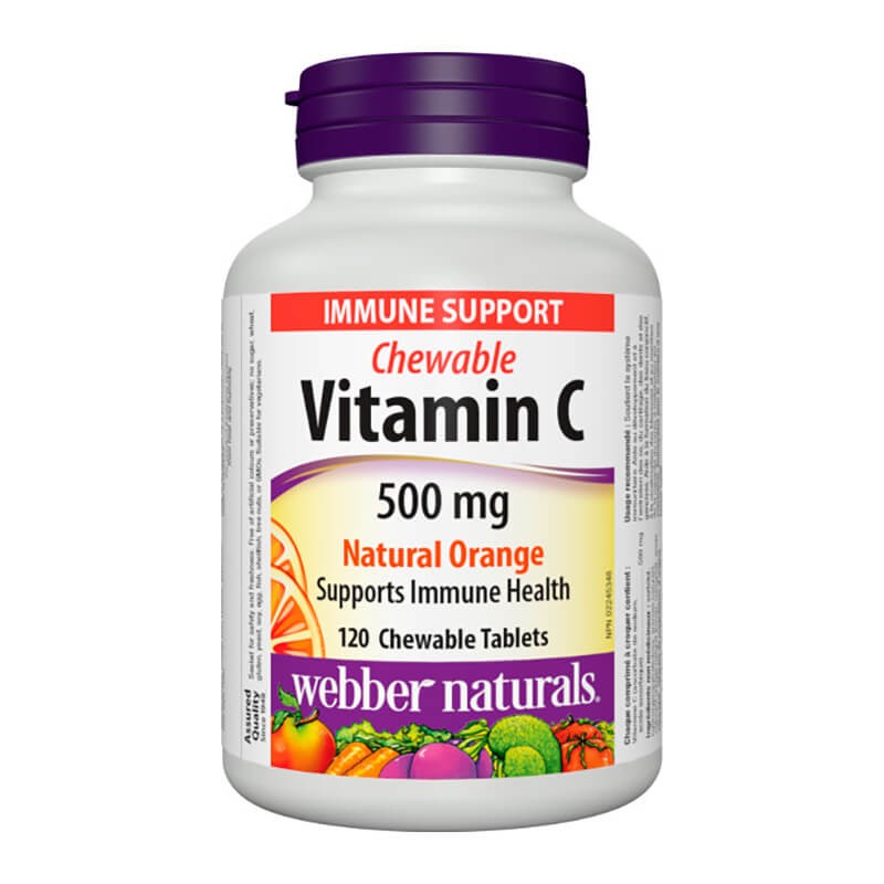 Chewable Vitamin C Natural Orange - Витамин С 500 mg, 120 дъвчащи таблетки с вкус на портокал Webber Naturals - BadiZdrav.BG