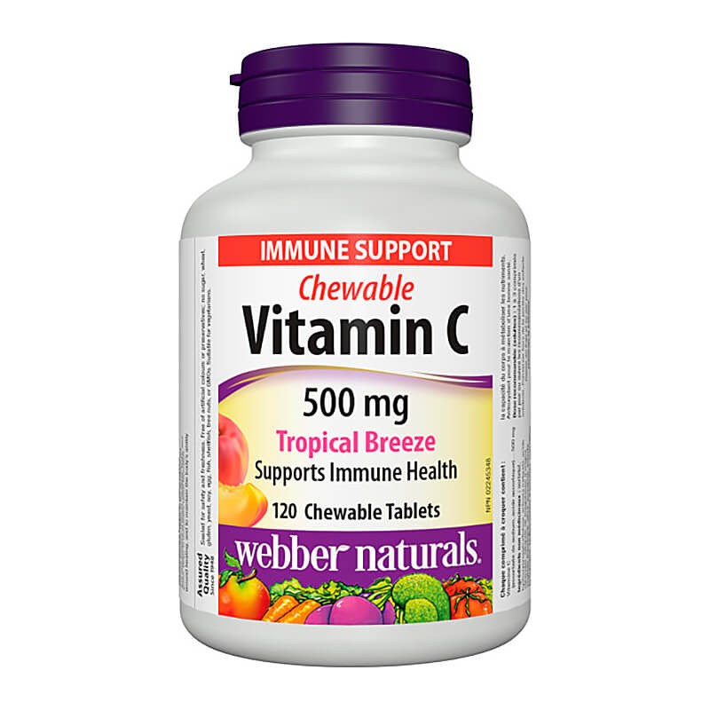 Chewable Vitamin C Tropical Breeze - Витамин С 500 mg, 120 дъвчащи таблетки с вкус на тропически плодове Webber Naturals - BadiZdrav.BG