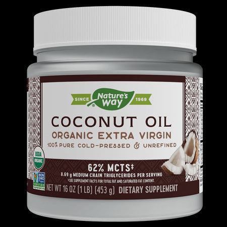 Кокосово масло, 62% MCT мастни киселини - Coconut Oil Organic Extra Virgin, 474 ml, 32 дози Nature’s Way - BadiZdrav.BG
