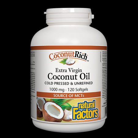 CoconutRich™ Coconut Oil Extra Virgin / Кокосово масло 1000 mg x 120 софтгел капсули Natural Factors - BadiZdrav.BG