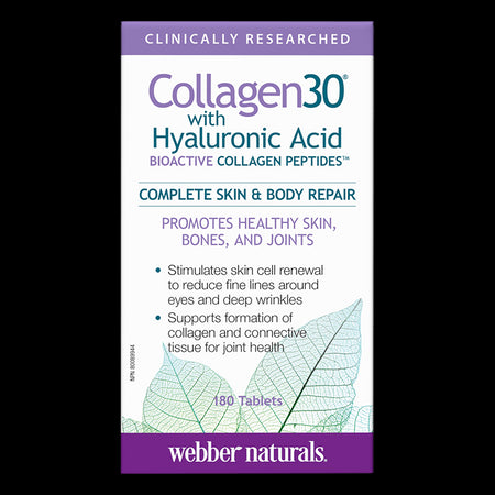 Collagen30® with Hyaluronic Acid / Колаген (биоактивни колагенови пептиди) с хиалуронова киселина, 180 таблетки Webber Naturals - BadiZdrav.BG