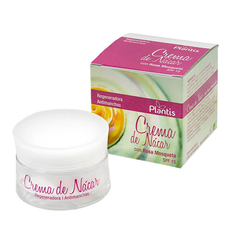 Крем за лице с шипки и перлен прах (защитен фактор 15) - Crema de Nácar con Rosa Mosqueta SPF 15 Plantis®, 50 ml Artesania - BadiZdrav.BG