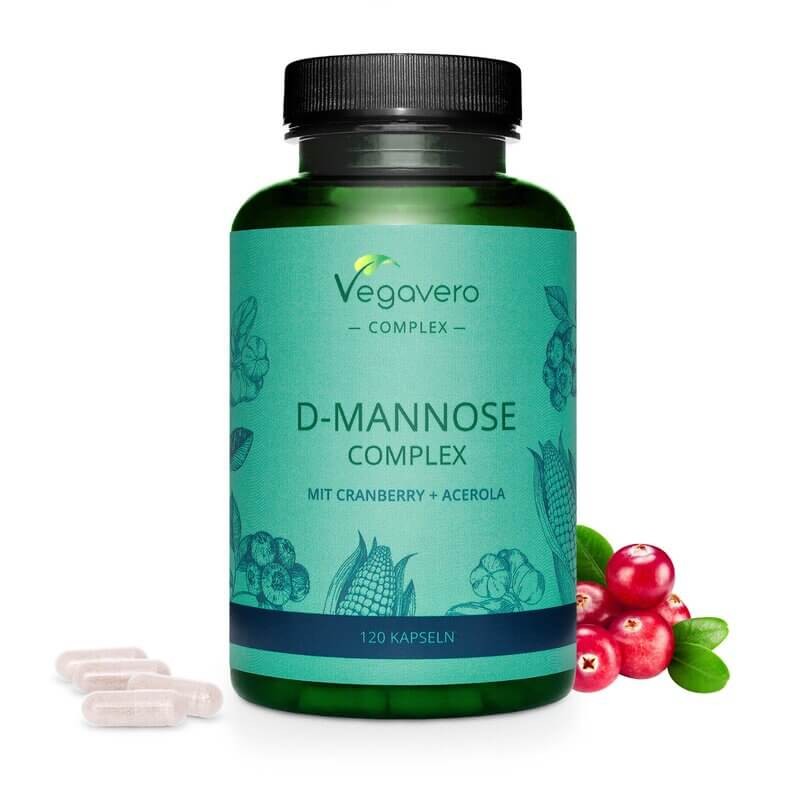 D-Mannose Complex mit Cranberry + Acerola/ Д-маноза комплекс с червена боровинка и ацерола, 120 капсули, 100% Vegan Vegavero - BadiZdrav.BG