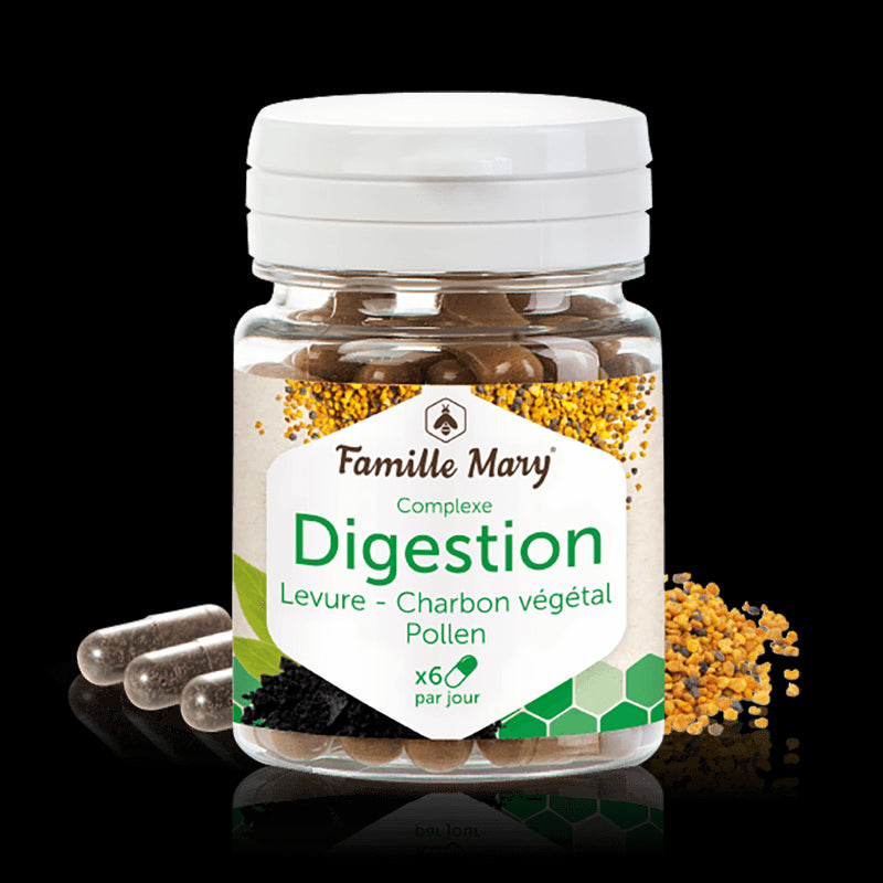 Digestion Pollen, Levure, Charbon/ Комплекс за добро храносмилане с бирена мая, активен въглен  и цветен прашец, 60 капсули Famille Mary - BadiZdrav.BG