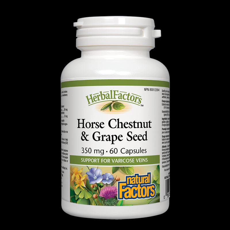 Horse Chestnut & Grape Seed - Див кестен и гроздово семе (мощен венотоник за здрави вени), 60 капсули Natural Factors - BadiZdrav.BG