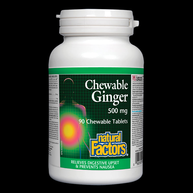 Ginger Chewable/ Джинджифил 500 mg х 90 дъвчащи таблетки Natural Factors - BadiZdrav.BG