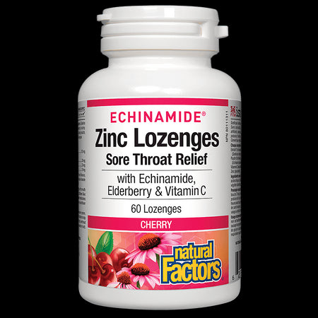 Echinamide® / Цинк, ехинацея, витамин С и черен бъз, 60 таблетки за смучене с вкус на череша Natural Factors - BadiZdrav.BG