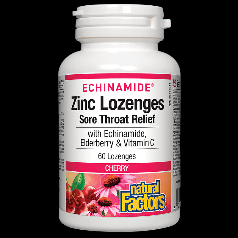Echinamide® / Цинк, ехинацея, витамин С и черен бъз, 60 таблетки за смучене с вкус на череша Natural Factors - BadiZdrav.BG