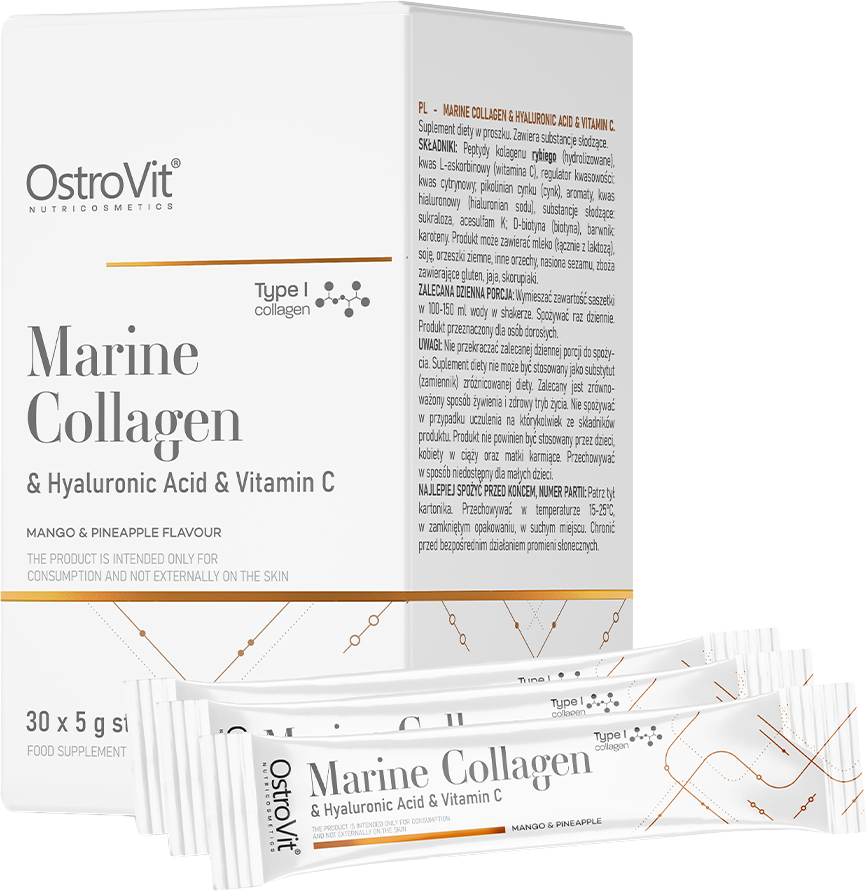 Marine Collagen &amp; Hyaluronic Acid Powder | with Vitamin C - Ананас - Манго