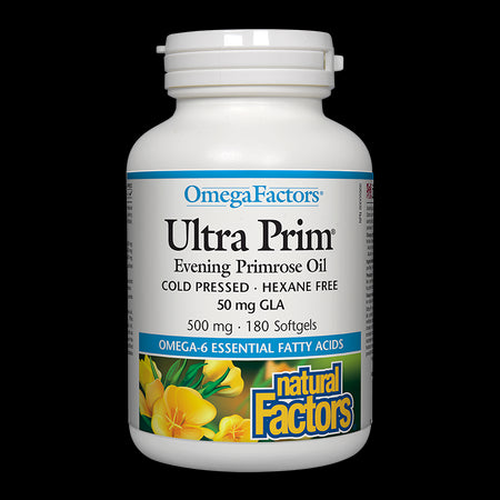 Ultra Prim® Evening Primrose Oil 50 mg GLA/ Вечерна иглика масло 500 mg х 180 софтгел капсули Natural Factors - BadiZdrav.BG