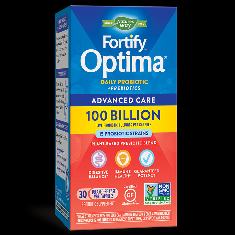 Fortify™ Optima Advanced Care Probiotic - Фортифай Оптима пробиотик + пребиотици, 100 милиарда активни пробиотици, 30 капсули Nature’s Way - BadiZdrav.BG