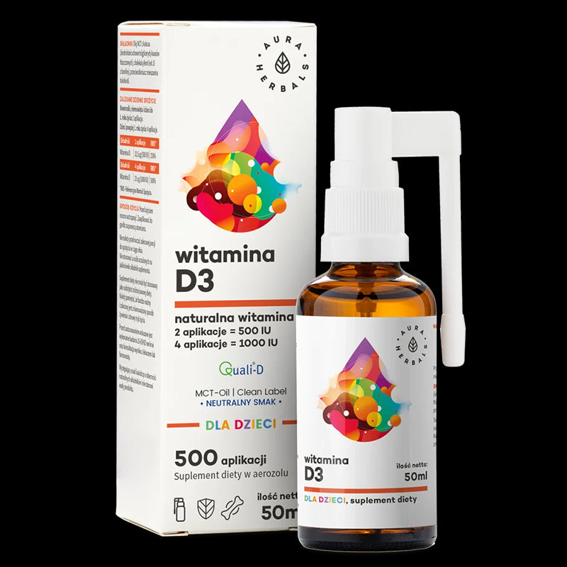 Грижа за костите и силен имунитет - Витамин D3 за деца и възрастни, Спрей за уста, 50 ml Aura Herbals - BadiZdrav.BG
