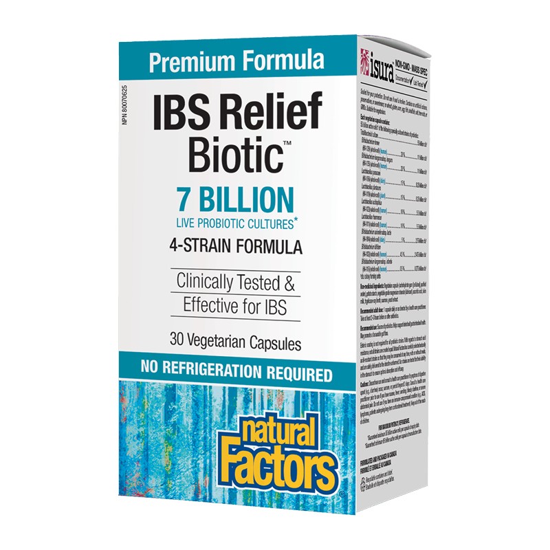 IBS Relief Biotic™ / Мултипробиотик 4 щама, 7 млрд. активни пробиотици x 30  капсули Natural Factors - BadiZdrav.BG