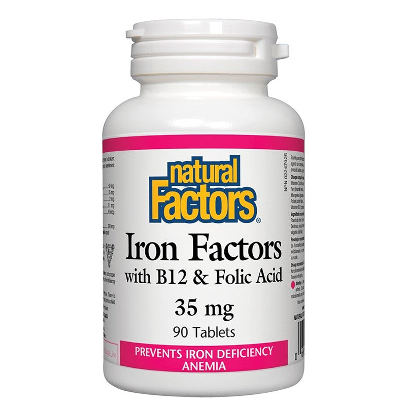 Iron Factors® - Желязо с витамин В12 и фолиева киселина, 90 таблетки Natural Factors - BadiZdrav.BG