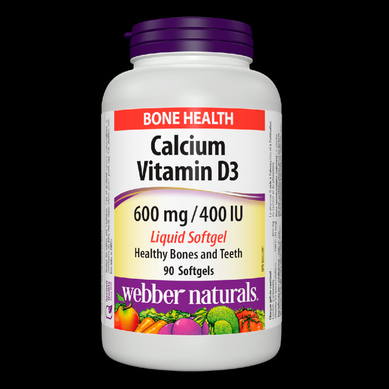 Калций 600 mg + Витамин D3 400 IU - Костна и мускулна система, 90 софтгел капсули с течност Webber Naturals