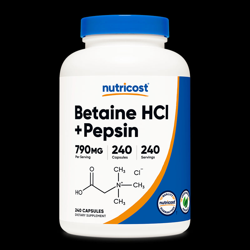 Храносмилане - Бетаин хидрохлорид + Пепсин, 240 капсули Nutricost