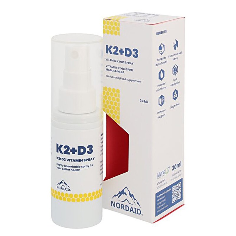 Костна система - Витамин К2 + D3, 800 IU, орален спрей 30 ml, 200 впръсквания - BadiZdrav.BG
