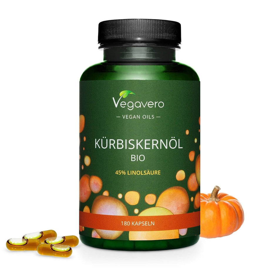 Кürbiskernöl Bio/ Масло от био тиквено семе, 180 капсули, 100% Vegan Vegavero - BadiZdrav.BG