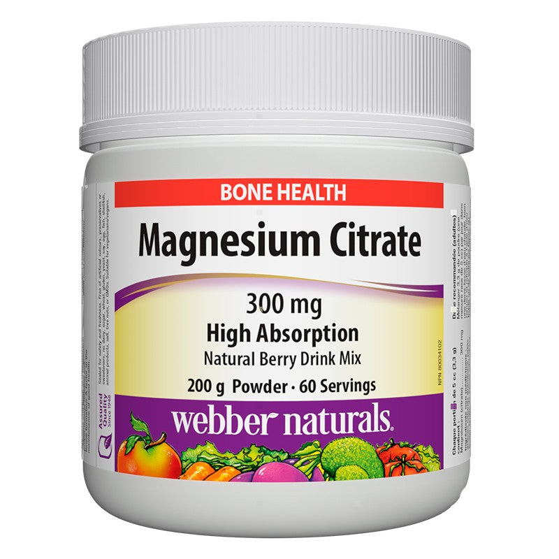 Magnesium Citrate - Магнезий цитрат с висока абсорбация 300 mg, 200 g прах с вкус на горски плодове Webber Naturals - BadiZdrav.BG